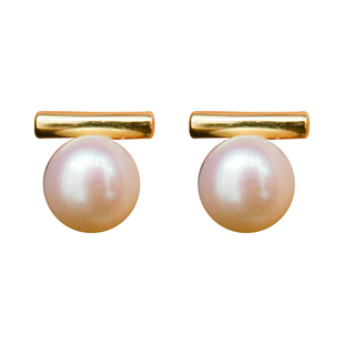 简洁时尚平衡木款天然淡水强光珍珠耳钉通体925纯银镀金耳饰 茑居