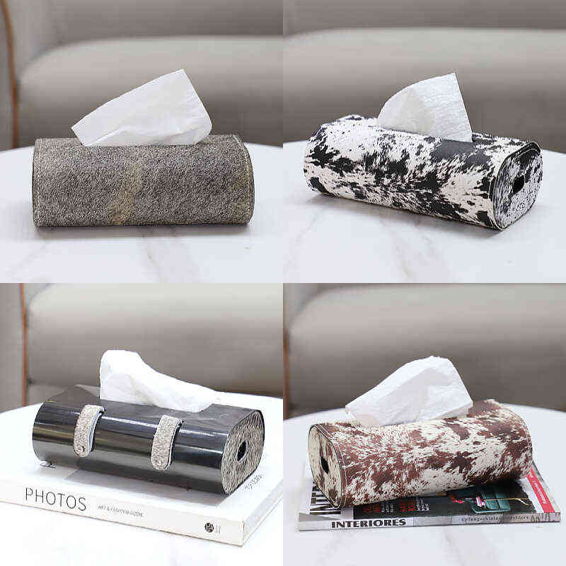 北欧不锈钢皮革纸巾盒摆件车载家居桌面酒店装饰品轻奢马毛抽纸盒