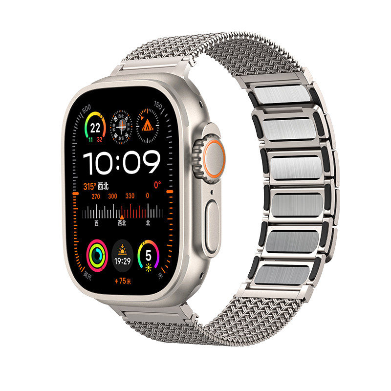 适用苹果手表iwatch表带创意s9纯钛金属s10运动applewatch8磁吸编织链式ultra4/3代高级感ultr