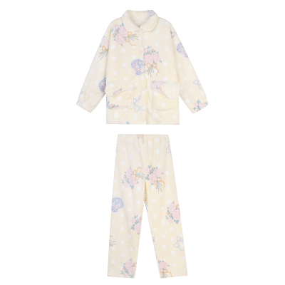 冬季花朵加厚毛绒睡衣女款可外穿