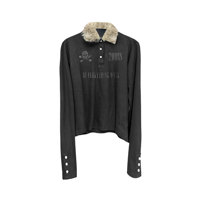 DETW毛领拼接长袖POLO衫