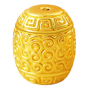 黄金3D硬足金转运珠祥云花纹长桶珠男女款手串配珠光面金珠手链