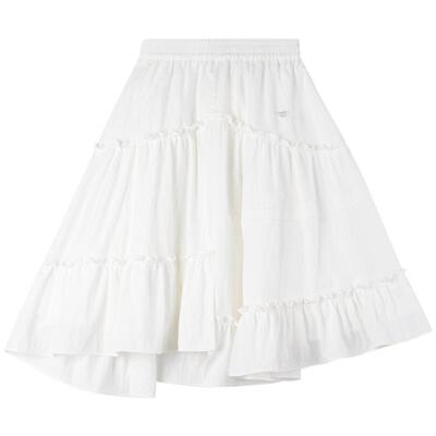 【浪花朵朵】不对称白色长腰裙微皱提花百搭半身裙度假女童夏新