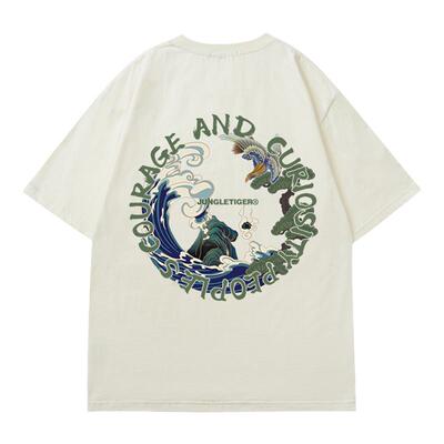 丛林老虎国潮山海经短袖T恤男