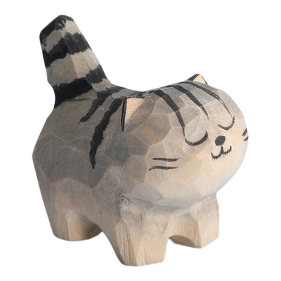 手工木雕丨狸花猫小猫咪桌面装饰品摆件车内送女生的生日礼物闺蜜