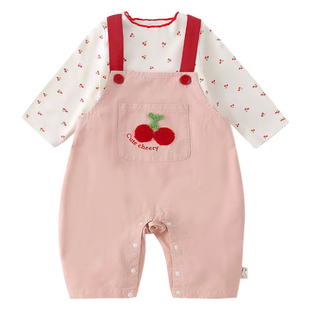 女宝宝套装春秋季新款婴幼儿衣服秋装可爱女童上衣背带裤两件套萌