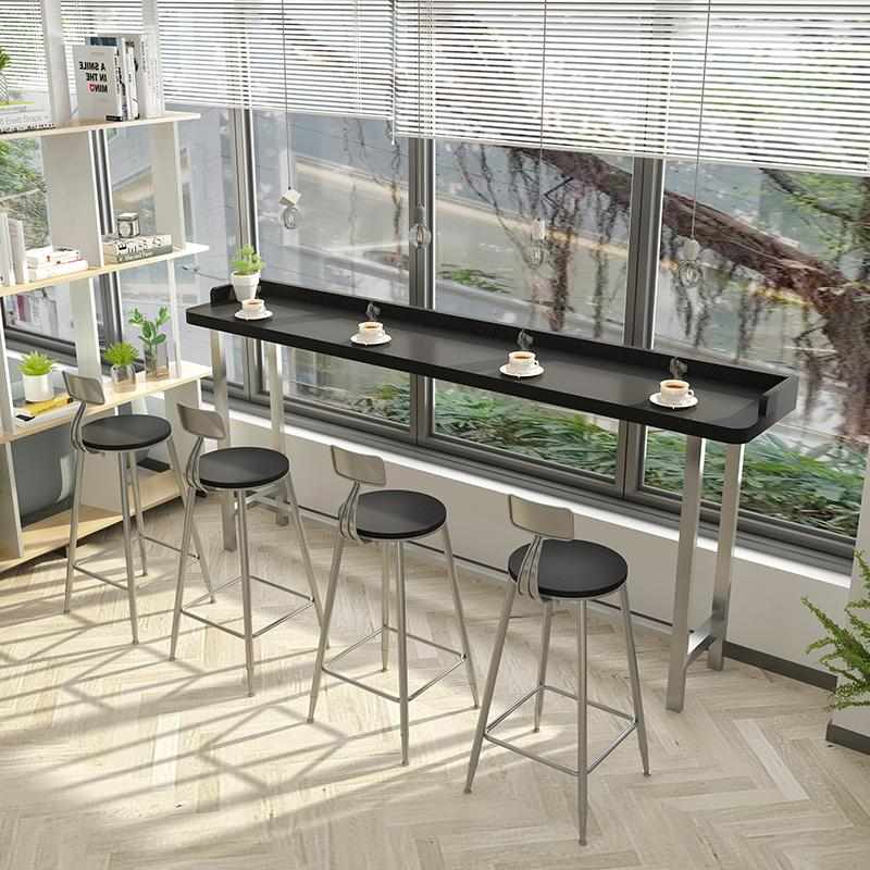 黑色实木吧台带围边阳台长条桌办公室休闲高脚桌高级吧台桌椅组合