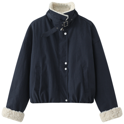 慕兔韩系蓝色立领夹克外套