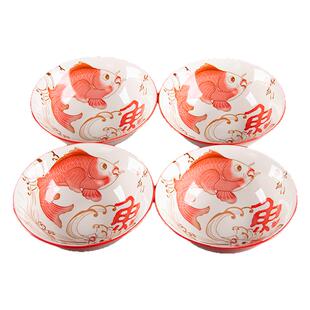 2026新款6英寸福鱼碗中式厨房家用釉下彩喝汤碗大碗陶瓷碗吃面碗