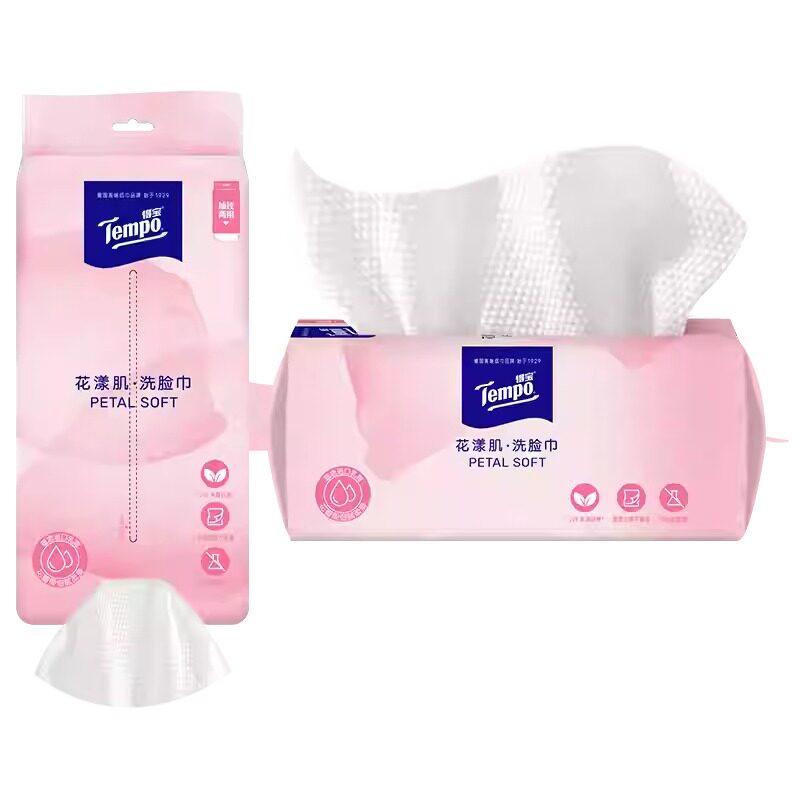 Tempo得宝花漾肌含乳霜成分70抽洗脸巾抽取式干湿两用绵柔洁面巾