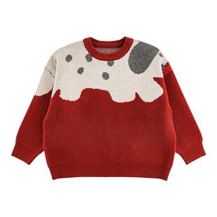 幼悠男童2025新款长袖圆领小狗毛衣冬季时尚保暖宽松显瘦针织衫潮