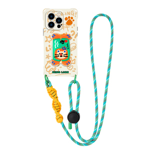 狮子正趴适用苹果16promax手机壳支架支撑15腕带iphone17pro挂绳挂脖潮流14pm女款创意新款13斜挎时尚网红12