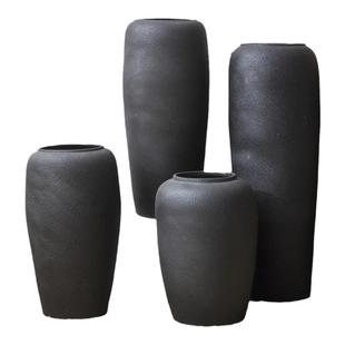 景德镇落地花瓶黑色粗陶罐酒店名宿客厅摆件日式现代简约装饰品