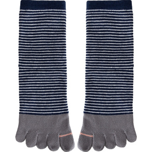 五指袜子女士式条纹中筒纯棉防臭秋冬季高腰长筒5个分脚趾头无骨
