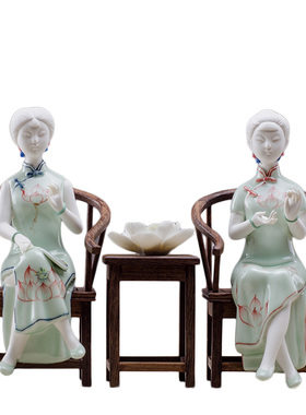 创意客厅人物璞智陶瓷新中式