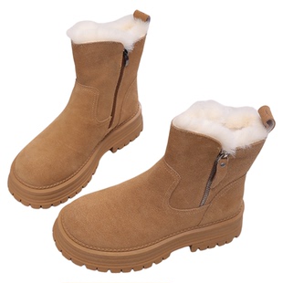真皮棉鞋短筒女靴冬季新款棉靴加绒马丁靴子厚底保暖靴女款雪地靴