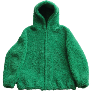 2025年进口澳洲全羊毛皮草外套颗粒复合皮毛一体皮草大衣连帽绿色