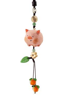 柿柿如意猪猪创意可爱手工木雕小猪汽车挂件后视镜车载挂饰礼物