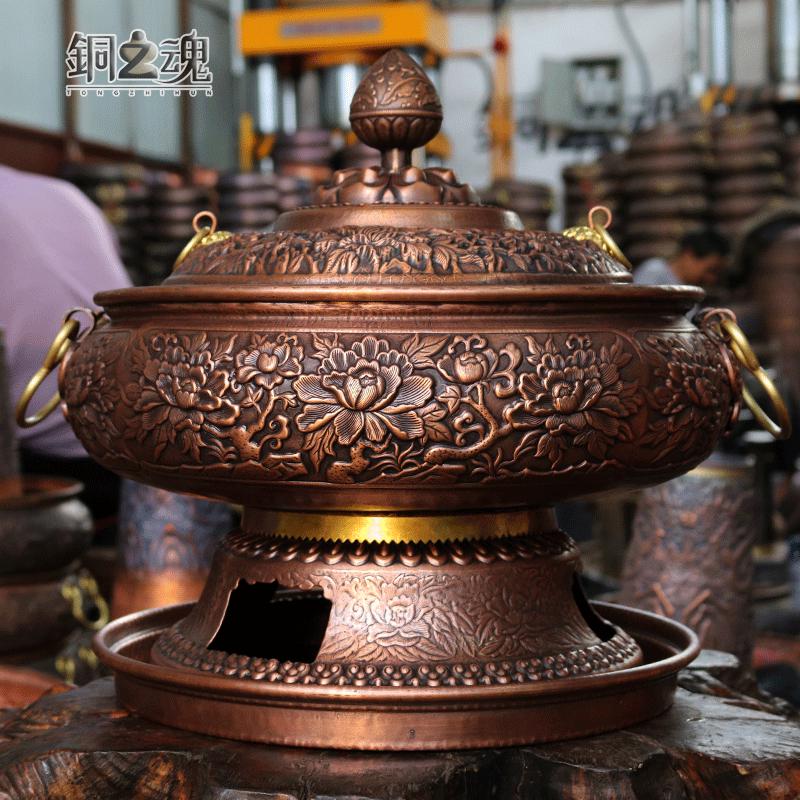 铜之魂 新品木炭火盆纯紫铜复古手工加厚取暖器烤火烧烤炉多功能