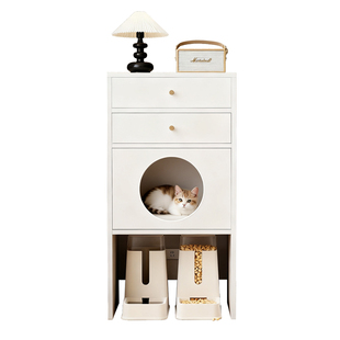 定制白色猫砂盆柜子上方置物柜猫柜小户型宠物收纳柜沙发边储物柜