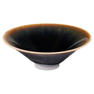 定窑定瓷茶具茶杯原矿高温仿古釉黑定全手斗笠窑变兔毫盏光可鉴人