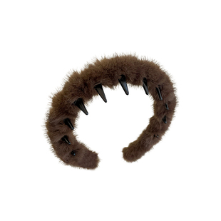 秋冬毛绒纯色发箍女高颅顶蓬松压发洗脸头箍时尚带齿防滑发捆发卡