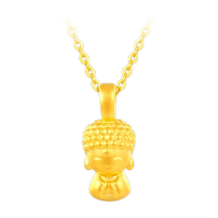 梦金园福运小佛足金项链坠子弥勒佛佛公黄金吊坠硬金挂坠男女礼物