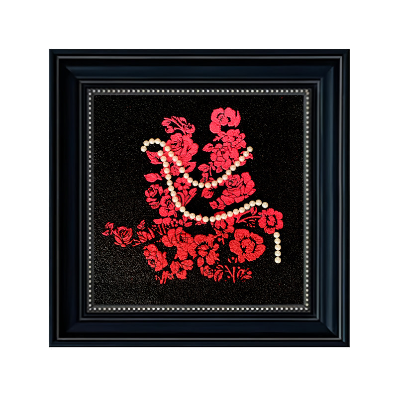 百花双喜字肌理画手工结婚礼物