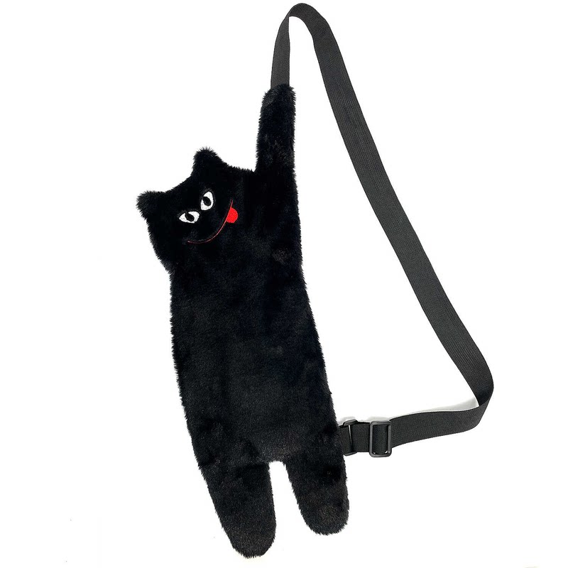 黑猫怪女士毛绒可爱刺绣斜挎包