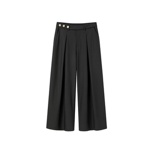 JUST SHINE/时晒薄荷呼吸裤 苎麻休闲裤设计感工字褶垂感阔腿裤