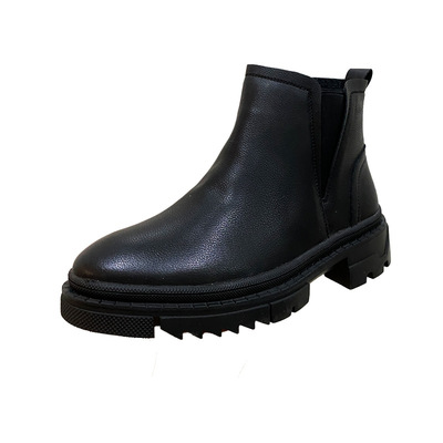 ins复古切尔西短靴高帮厚底皮鞋