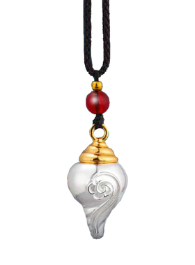 藏式右旋妙音海螺黄铜镀银吊坠