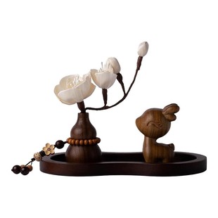 朴房可爱小鹿汽车装饰品摆件胡桃木底座玉兰花车载香薰女士小礼物