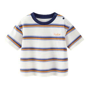 【纯棉】迷你巴拉巴拉男女童短袖T恤柔软透气条纹宝宝上衣2026夏