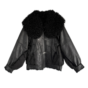 冬季鹅绒皮草羊毛大翻领轻奢雪兔皮毛一体女宽松阔版百搭休闲外套