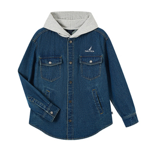 NAUTICA/诺帝卡童装男童女童夹克外套春秋季儿童牛仔连帽复古衬衫