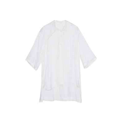 谜底宽松落肩衬衫女2023夏季新款时尚前短后长亲肤衬衣235MC6092