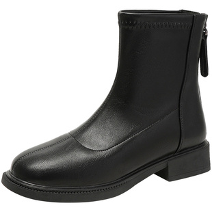 大东时装靴短靴2025冬季新款时尚加绒瘦瘦靴粗跟显瘦通勤职业女靴