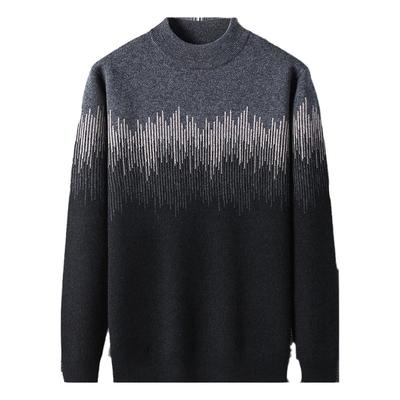 男士冬季渐变加绒加厚圆领毛衣