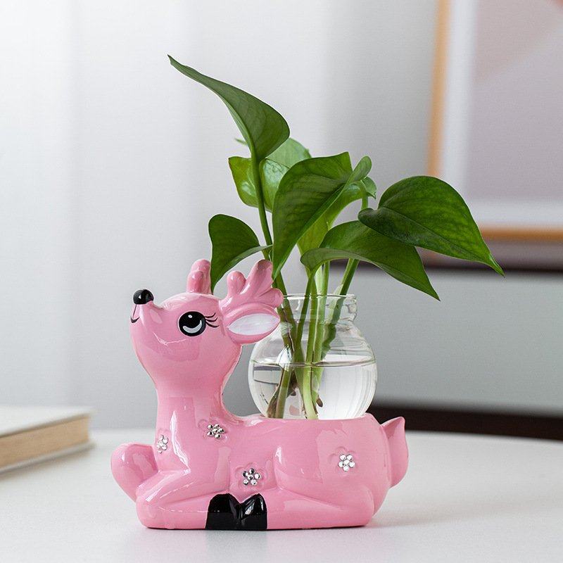 水培花盆插花花瓶玻璃植陶瓷透明水器皿绿室内摆件养茶几动物可爱