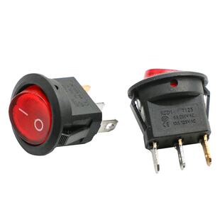 小型电源开关kcd1圆形船型翘板小开关 电热炒锅按钮6A 250V红黑色