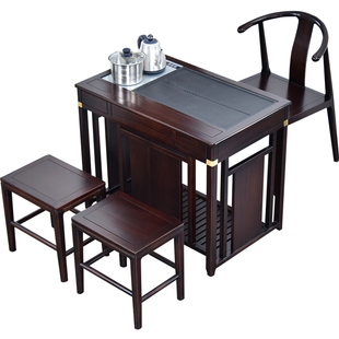 朴房茶桌家用阳台小茶台新中式实木乌金石书桌两用高端新款黑檀色