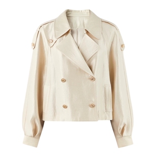 秋水伊人简约翻领截短式风衣2025年春季新款通勤风百搭H型短外套