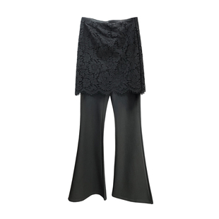 蕾丝拼接假两件微喇裤女冬季高腰加绒加厚修身包臀蕾丝屁帘喇叭裤