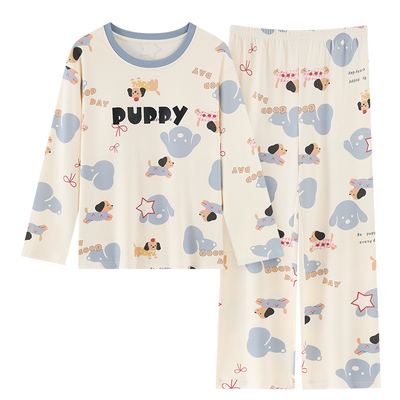 睡衣秋季女款纯棉带胸垫长袖套头可爱卡通少女孩初中生春秋家居服