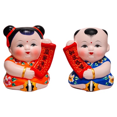惠山泥人阿福泥塑招财吉祥物摆件