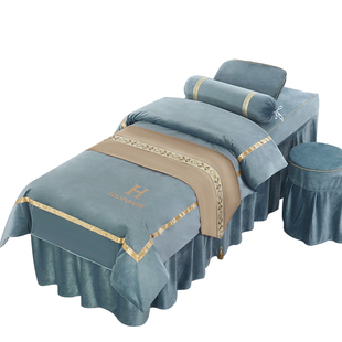 美容床罩四件套2022新款珊瑚绒冬季轻奢风简约四季通用高端美容院