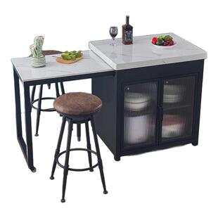 厨房岛台餐桌一体家用伸缩料理台单独靠墙收纳柜开放式移动餐边柜