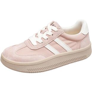 意尔康复古厚底真皮德训鞋女2026春秋款增高百搭休闲透气运动板鞋