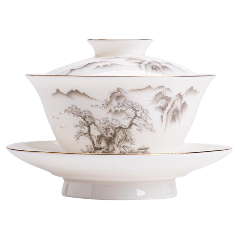 德化白瓷三才盖碗功夫茶具